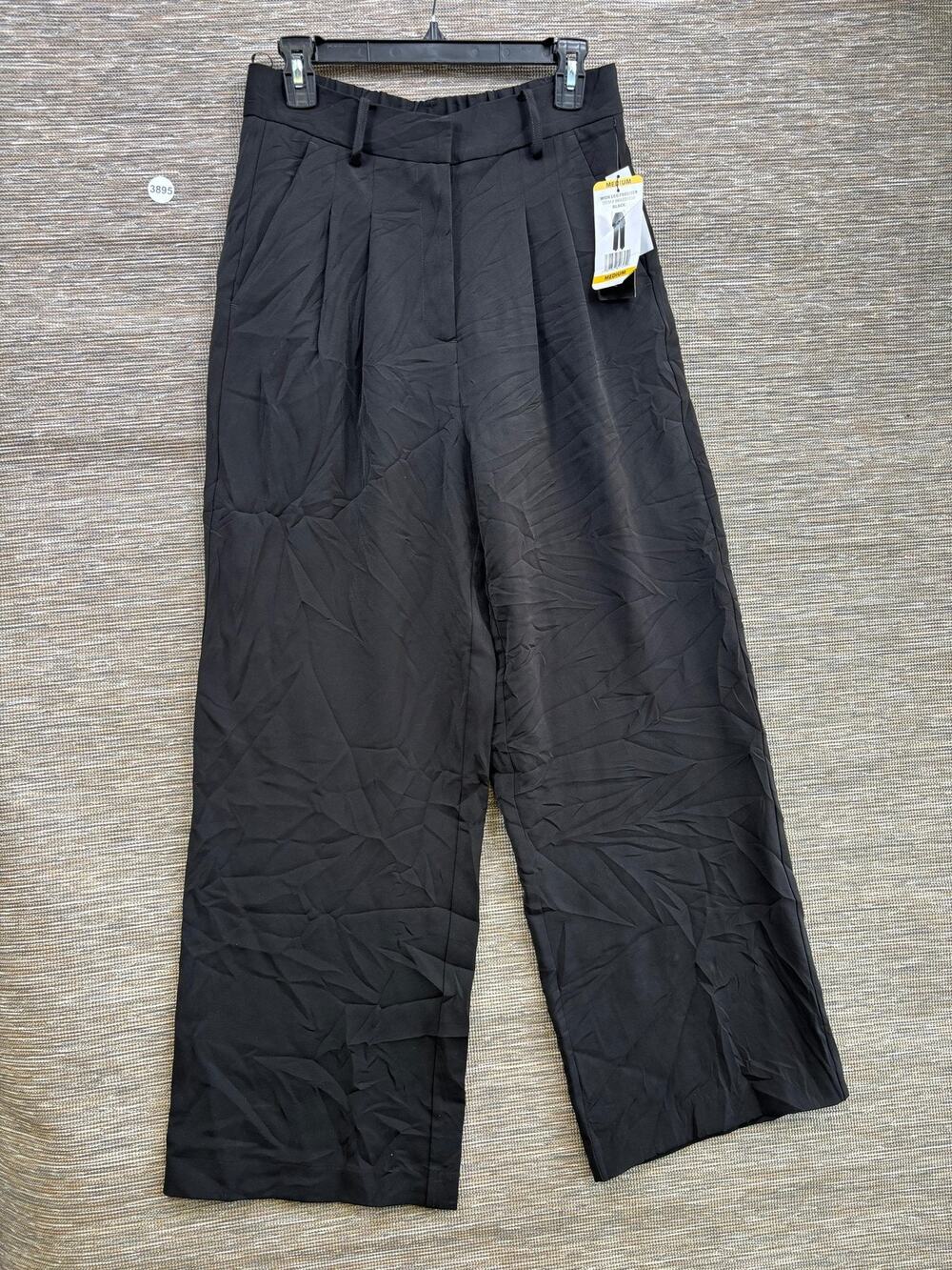 French Connection Dress Pants Womens M Black Wide Leg Pleated Elastic Waist NEW